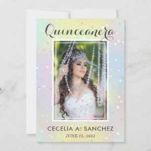 Girly Glam Irridescent Pink Photo Quinceanera  Invitation