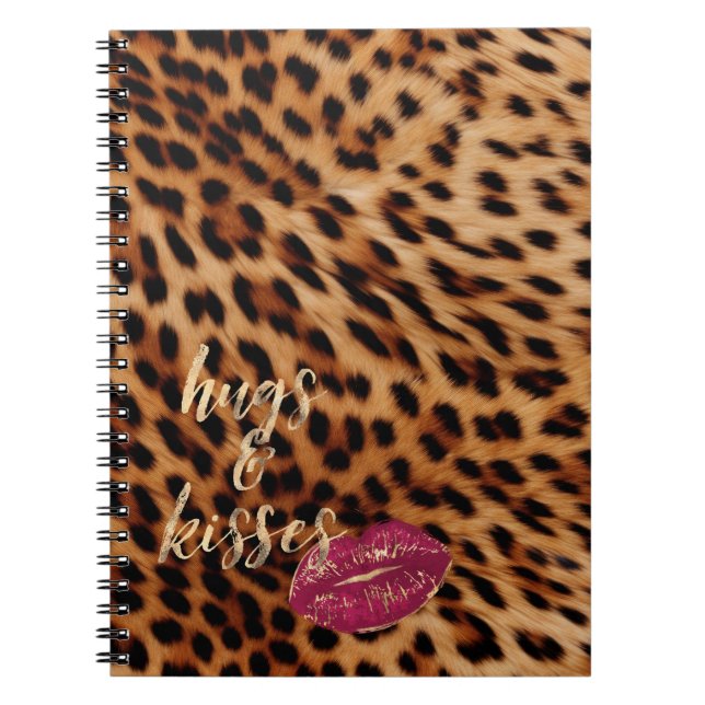 Girly Glam Leopard Hugs & Kisses Lips Notebook (Front)