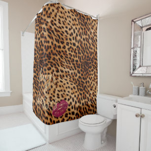 Girly Glam Leopard Hugs & Kisses Lips Shower Curtain