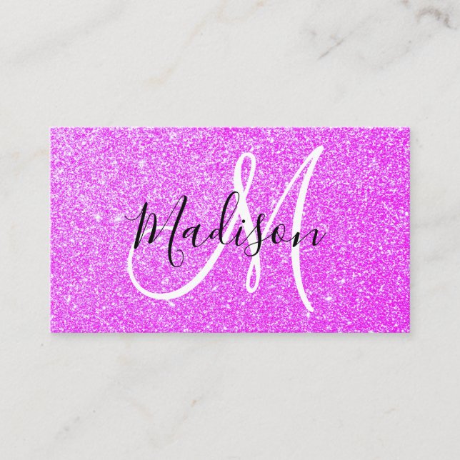 Girly & Glam Lilac Purple Glitter Sparkle Monogram Business Card (Front)