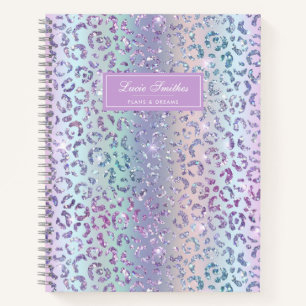 Girly Glam Mermaid Glitter Leopard Print Monogram  Notebook