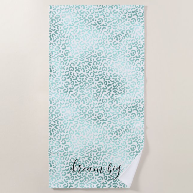 Girly Glam Mint Leopard Print Beach Towel (Front)