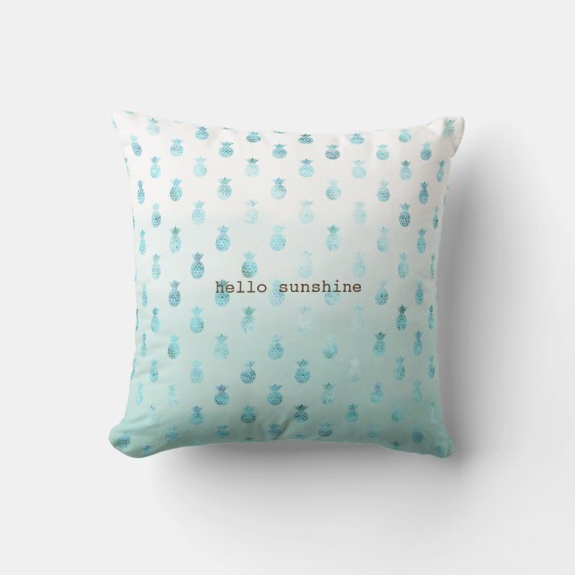 Girly Glam Mint Teal Aqua Tropical Pineapples Cushion (Front)