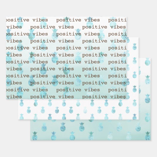 Girly Glam Mint Teal Aqua Tropical Pineapples Wrapping Paper Sheet (Set)