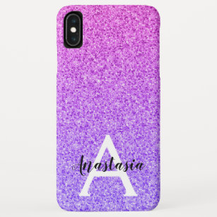 Girly Glam Ombre Purple Glitter Sparkles Monogram Case-Mate iPhone Case