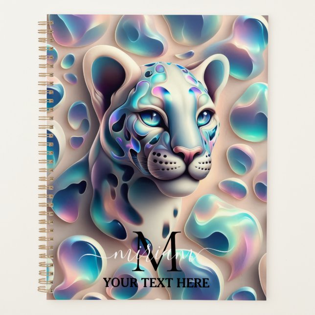 Girly Glam Opal Leopard Print Office School Planner (Front)