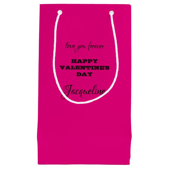 Girly Glam Personalised Hot Pink Valentine's Day  Small Gift Bag (Front)