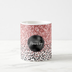 Girly Glam Pink Black White Leopard Print Glitter Coffee Mug
