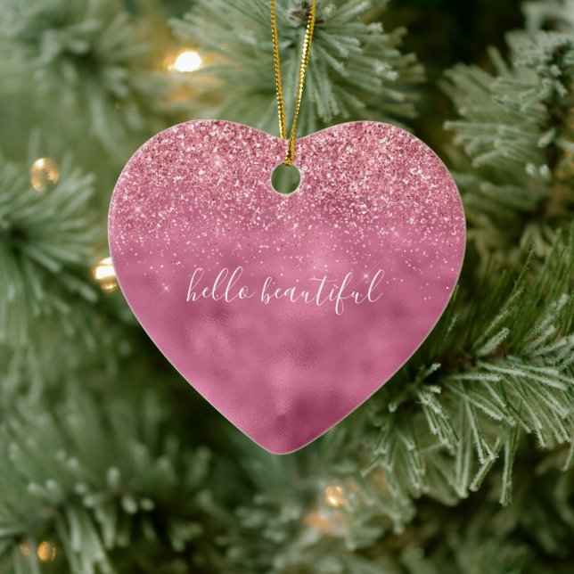 Girly Glam Pink Glitter Ceramic Ornament (Tree)