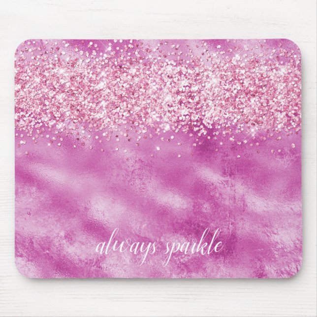 Girly Glam Pink Glitter Confetti Sparkle Mouse Pad (Front)
