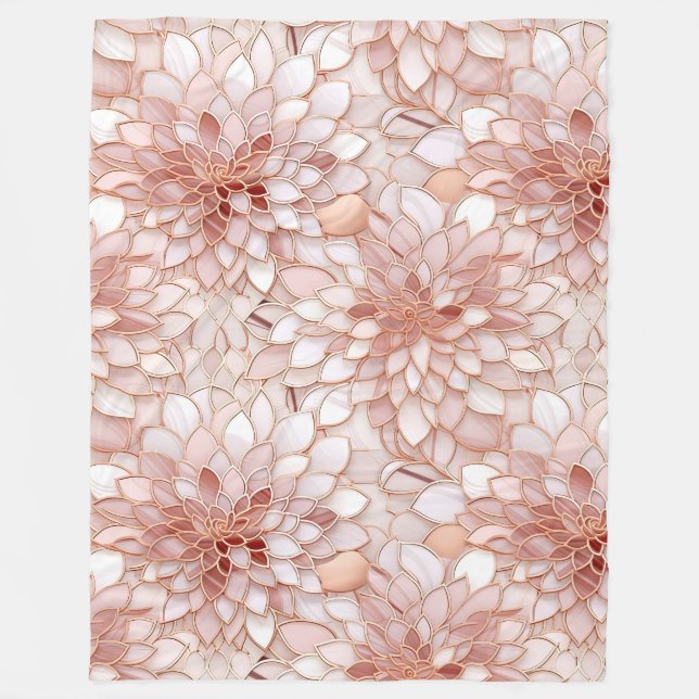 Girly Glam Pink Rose Gold Floral Fleece Blanket (Front)