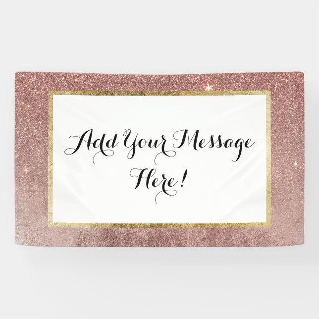 Girly Glam Pink Rose Gold Foil and Glitter Mesh Banner (Horizontal)