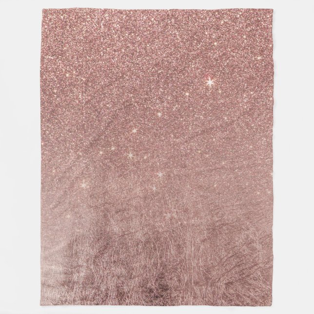 Girly Glam Pink Rose Gold Foil and Glitter Mesh Fleece Blanket (Front)