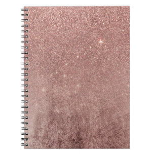 Girly Glam Pink Rose Gold Foil and Glitter Mesh Notebook