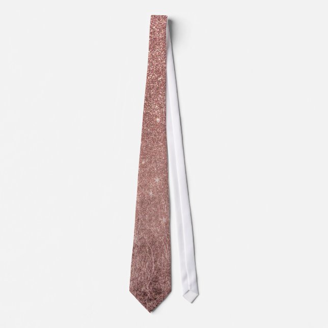 Girly Glam Pink Rose Gold Foil and Glitter Mesh Tie (Front)