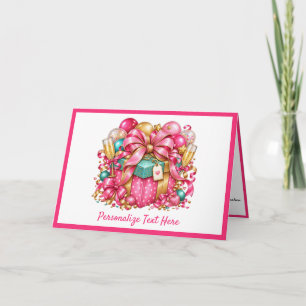 Girly Glam Pink Watercolor Birthday Gift Bow Card