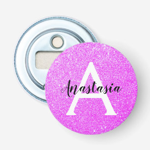 Girly Glam Purple Glitter Sparkles Monogram Name Bottle Opener