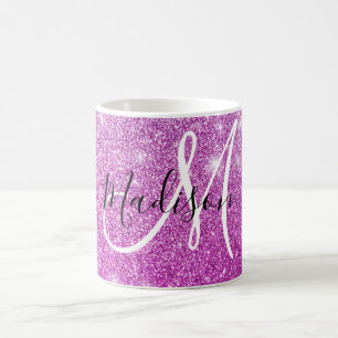 Girly & Glam Purple Glitter Sparkles Monogram Name Coffee Mug