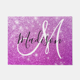 Girly & Glam Purple Glitter Sparkles Monogram Name Doormat
