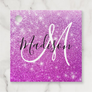 Girly & Glam Purple Glitter Sparkles Monogram Name Favour Tags