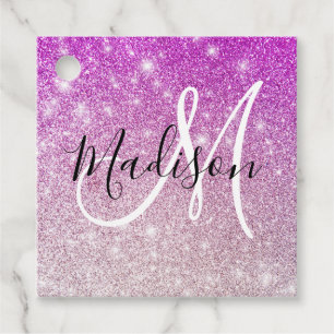 Girly & Glam Purple Glitter Sparkles Monogram Name Favour Tags