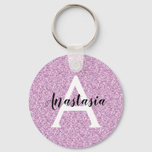 Girly Glam Purple Glitter Sparkles Monogram Name Key Ring