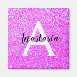 Girly Glam Purple Glitter Sparkles Monogram Name Magnet