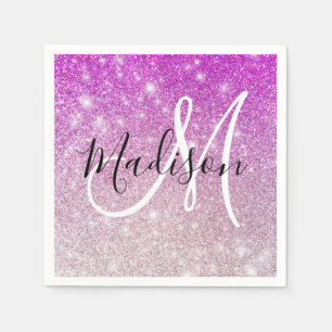 Girly & Glam Purple Glitter Sparkles Monogram Name Napkin