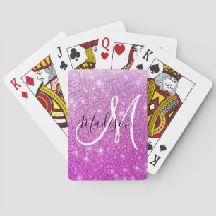 Girly & Glam Purple Glitter Sparkles Monogram Name Playing Cards