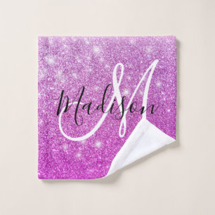 Girly & Glam Purple Glitter Sparkles Monogram Name Wash Cloth