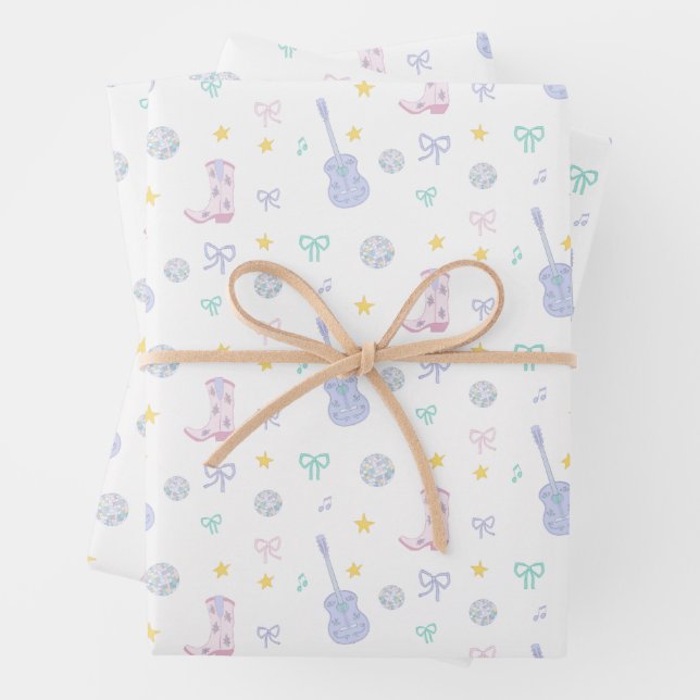 Girly Glam Rockstar Cowgirl Pop Star Party Wrapping Paper Sheet (In situ)
