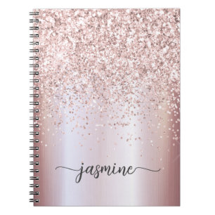 Girly Glam Rose Gold Glitter Monogram Name Script  Notebook