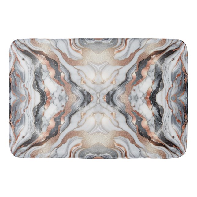 Girly Glam Rose Gold Silver & White Marble  Bath Mat (Front)