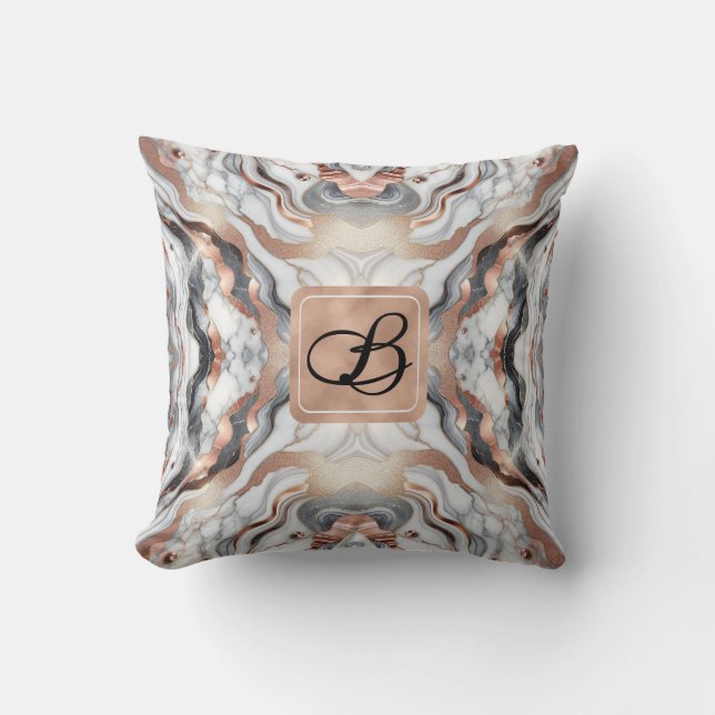 Girly Glam Rose Gold Silver & White Marble  Cushion (Front)