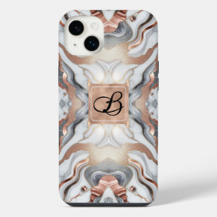 Girly Glam Rose Gold Silver & White Marble iPhone 14 Plus Case