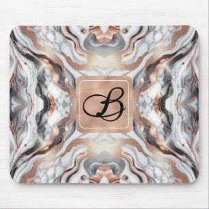 Girly Glam Rose Gold Silver & White Marble  Mouse Pad