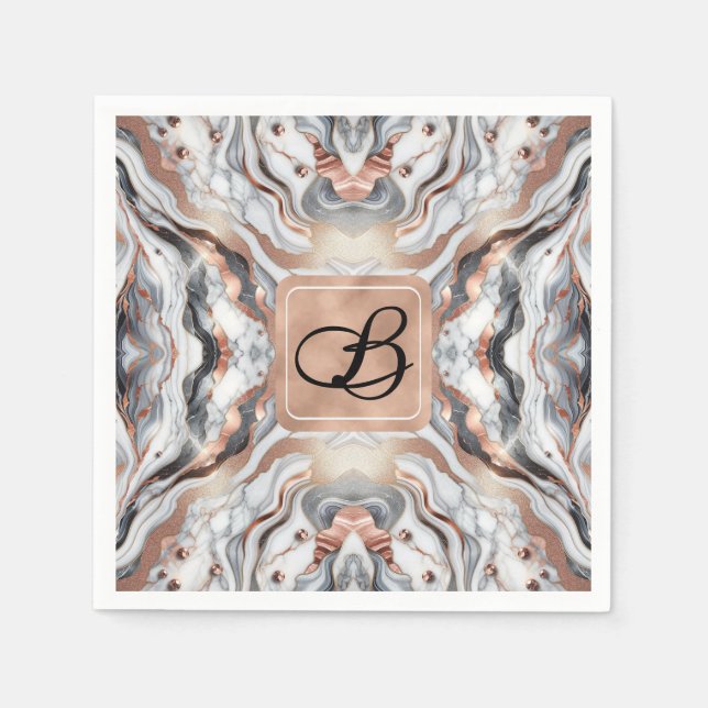 Girly Glam Rose Gold Silver & White Marble  Napkin (Front)