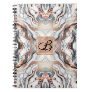 Girly Glam Rose Gold Silver & White Marble  Notebook