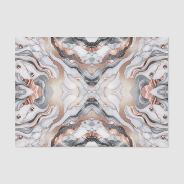 Girly Glam Rose Gold Silver & White Marble  Tissue Paper (Front)