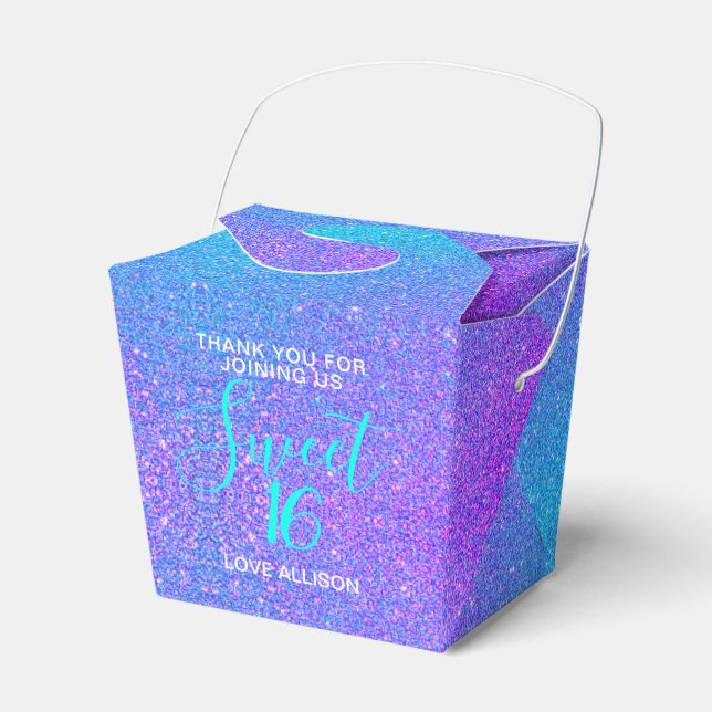 Girly Glam Sweet 16 Teal Purple Glitter Monogram Favour Box (Front Side)