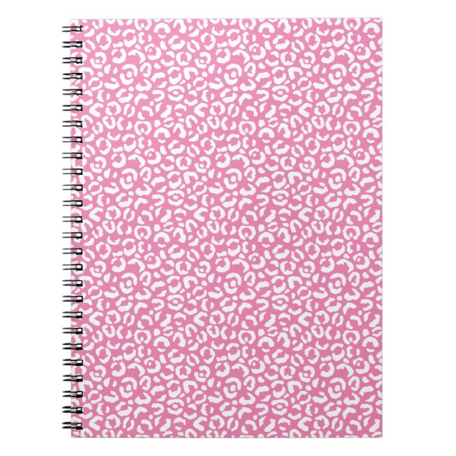 Girly Glam White Pink Leopard Print Notebook (Front)