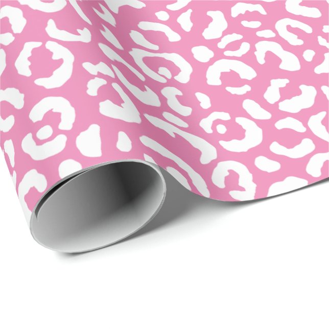 Girly Glam White Pink Leopard Print Wrapping Paper (Roll Corner)