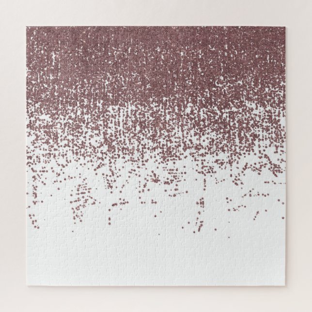 Girly Glamourous Faux Rose Gold Glitter White Jigsaw Puzzle (Vertical)