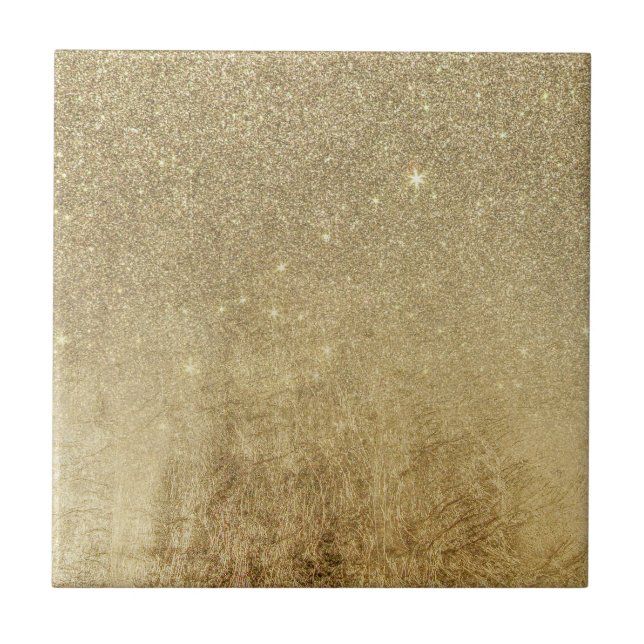 Girly Glamourous Gold Foil and Glitter Mesh Ceramic Tile (Front)