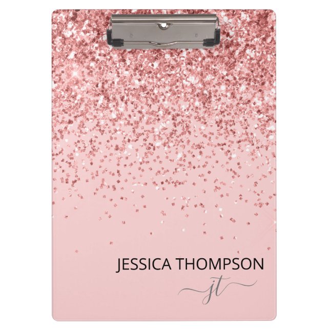 Girly Glitter Blush Pink Simple Monogram Name  Clipboard (Front)