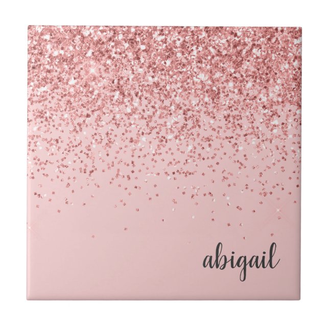 Girly Glitter Blush Pink Sparkle Modern Party Ceramic Tile (Front)