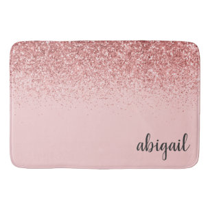 Girly Glitter Blush Pink Stylish Modern Monogram Bath Mat