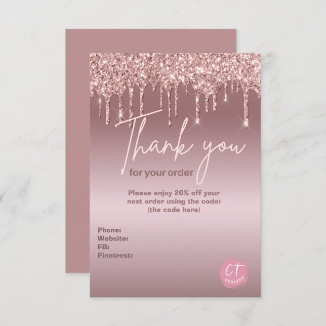 Girly Glitter Business Marketing  Thank You Card (Front/Back)