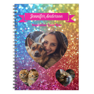 Girly Glitter & Custom Heart Shape Photo  Notebook
