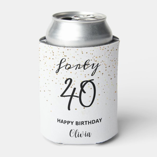 Girly glitter Custom modern 40th birthday  Can Cooler (Can Front)